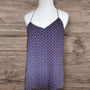 Navy Blue Halter Top Geometric Print Sleeveless Casual Tank
